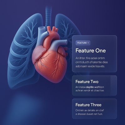 3D Illustration of Human Heart and Lungs with Features