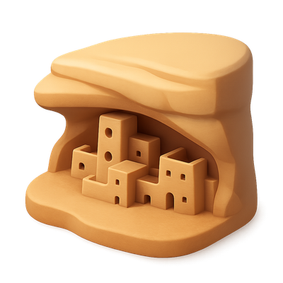 3D Pueblo Cliff Icon with Volumetric Design
