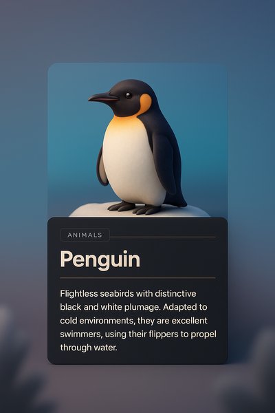 3D Penguin Illustration with Informative Blocks
