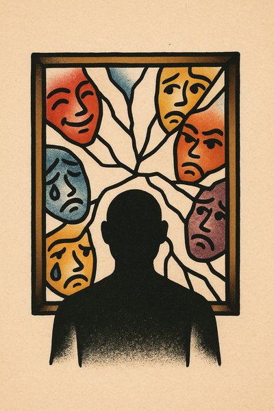 Silhouette and Shattered Mirror Depicting Emotions