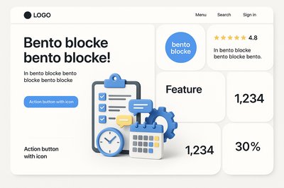 Modern Bento Landing Page Design with Clean Layout