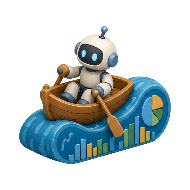 robot rowing on data waves