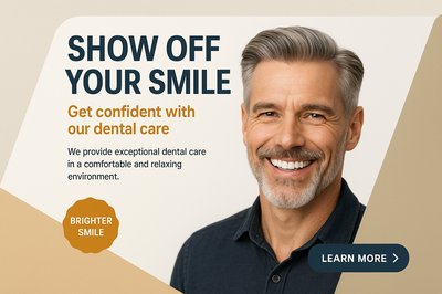 Confident Smiling Man Promoting Dental Care