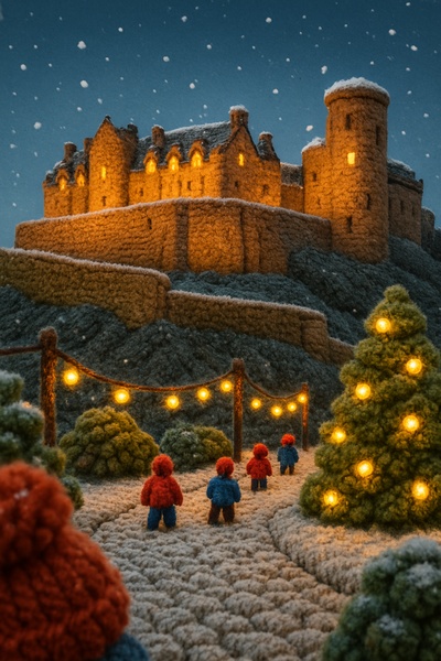 Knitted Edinburgh Castle Scene with Holiday Atmosphere