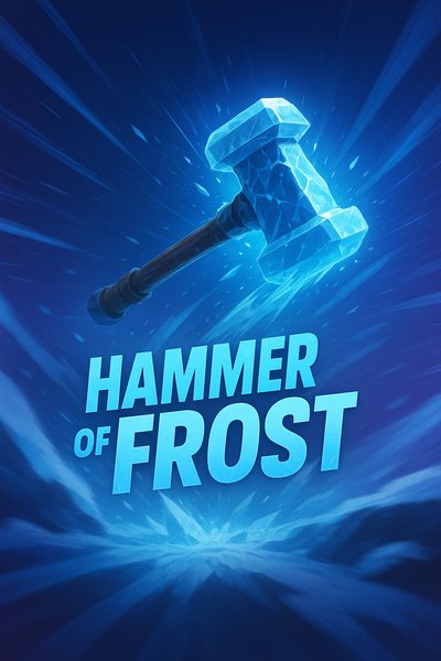 Dynamic Hammer of Frost Illustration with Bold Text