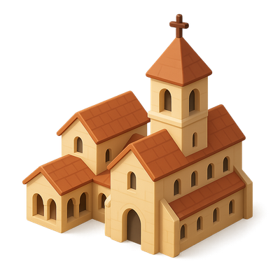 Stylized 3D Abbey Icon with Isometric Design