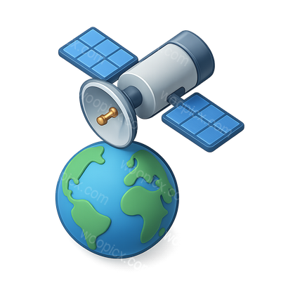3D Satellite Icon Above Earth with Isometric View