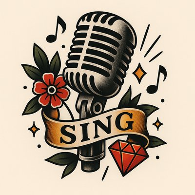 Vintage Microphone Illustration with Floral Elements