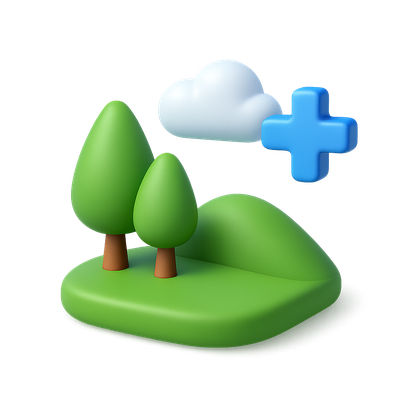 Isometric Nature Scene with Trees and Clouds in 3D Style