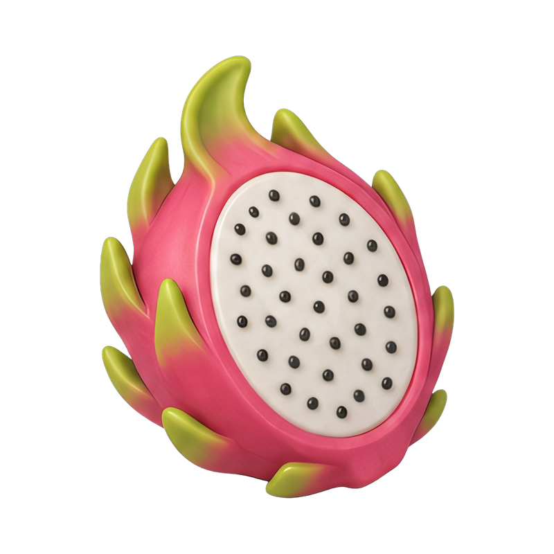 halved dragon fruit on display