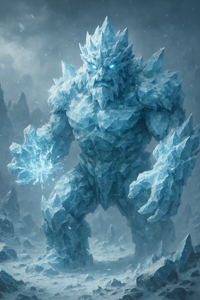 Fantasy Ice Giant Character Illustration with Glowing Features