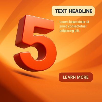 3D Number 5 with Gradient Background for Promotional Use