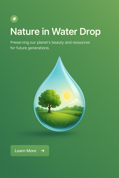 Nature in Water Drop: A 3D Illustration of Ecological Beauty