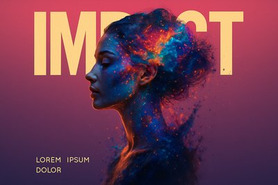 Stunning Fantasy Cosmic Woman Portrait with Bold Typography