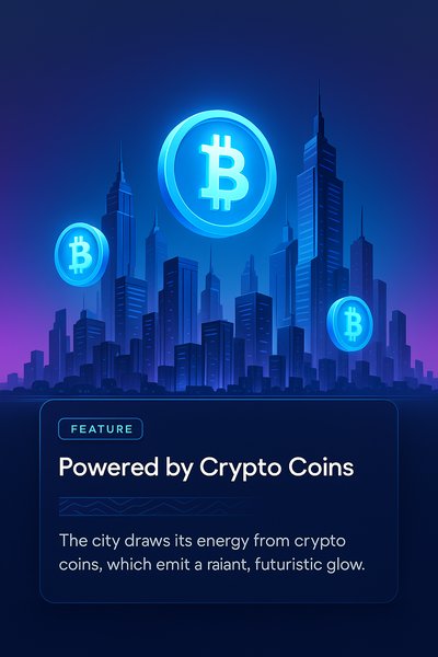 Futuristic City Skyline Powered by Glowing Crypto Coins