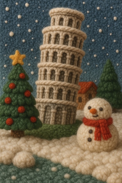 Charming Woolen Leaning Tower of Pisa Scene