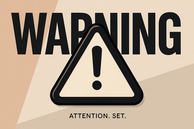 Bold Warning Symbol with Dynamic Typography Design