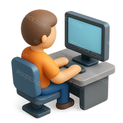 Stylized 3D Icon of a Person Using a Computer