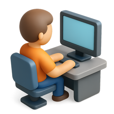Stylized 3D Icon of a Person Using a Computer