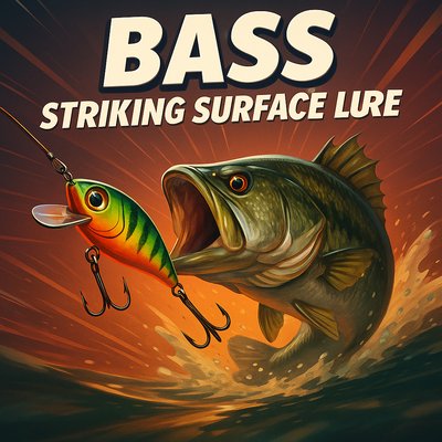 Dynamic Fishing Graphic Featuring Bass and Lure