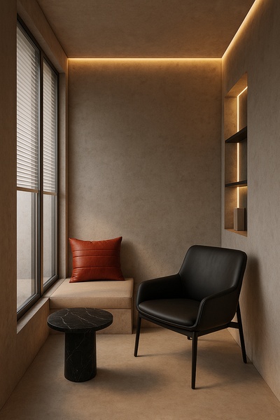 Modern Minimalist Balcony Interior with Soft Lighting