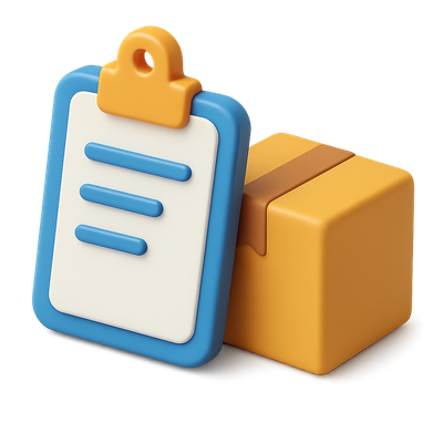 3D Clipboard and Package Icon Illustration