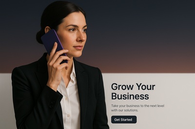 Businesswoman Holding Purple Phone in Stylish Suit