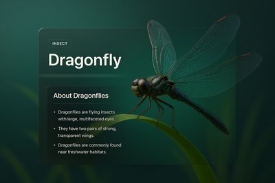 Stylish Dragonfly Illustration with Informative Overlay