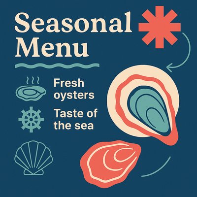 Stylish Seasonal Menu Graphic Featuring Fresh Oysters