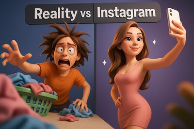 Illustration of Reality vs Instagram Lifestyle Contrast