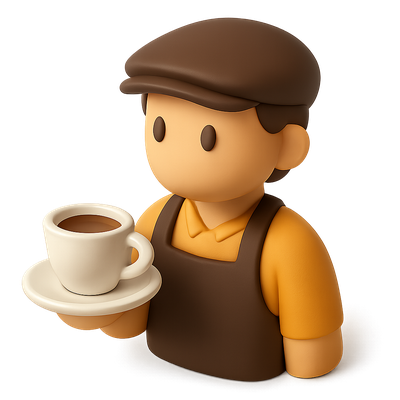Stylized 3D Barista Icon with Coffee Cup