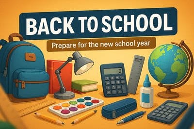 Colorful Back to School Graphic with Educational Supplies