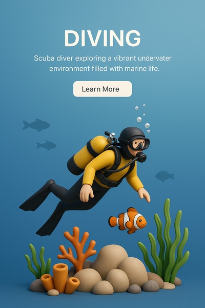 3D Illustration of a Scuba Diver Exploring Marine Life