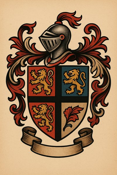 Heraldic Crest Featuring Knights and Lions