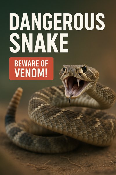 Realistic depiction of a dangerous snake with a warning about venom