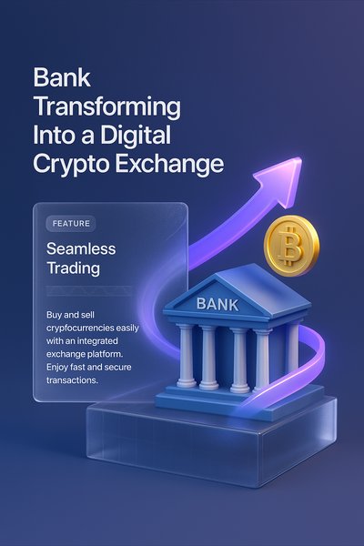 Bank Transforming Into a Digital Crypto Exchange Illustration