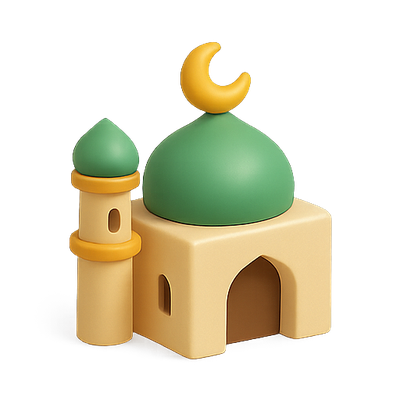3D Render of Mosque with Crescent Moon Design