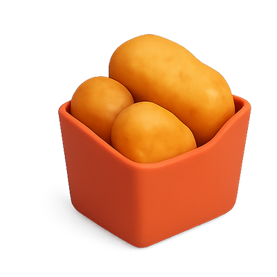 Stylized 3D Render of Potatoes in a Container
