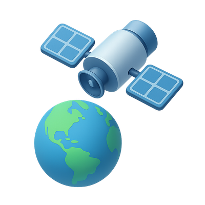3D Satellite Orbiting Earth Icon with Isometric View