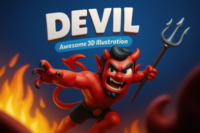 Dynamic 3D Illustration of a Devil Character in Action