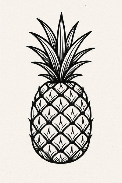 Hand-drawn Pineapple Illustration in Black and White