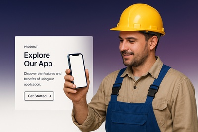 Builder with Smartphone Promoting App Features
