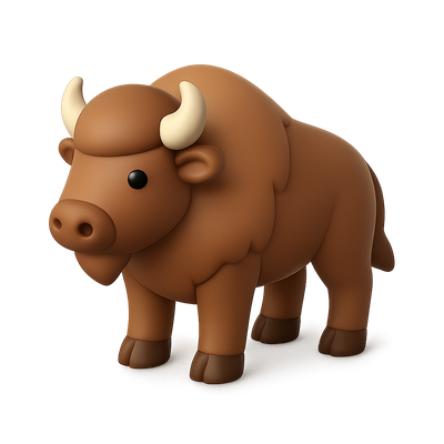 Stylized 3D Buffalo Icon with Isometric Design