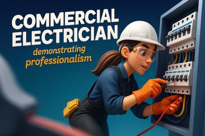 Dynamic Female Commercial Electrician at Work in Safety Gear