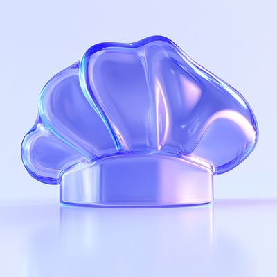 Stylized Glass Chef Hat Sculpture with Soft Lighting