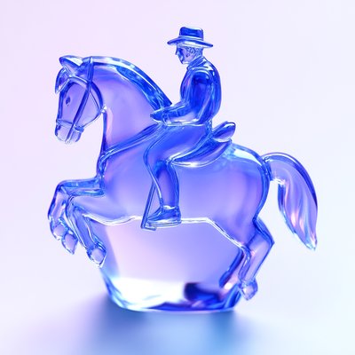 Artistic Glass Sculpture of a Horse and Rider
