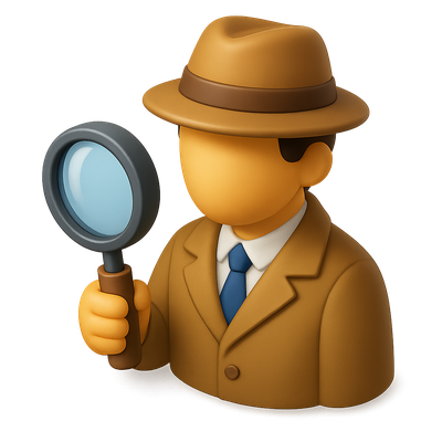3D Inspector Icon with Magnifying Glass in Isometric View
