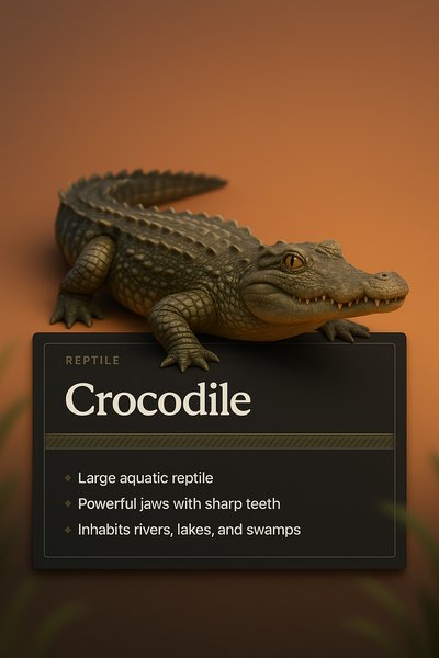 3D Illustration of a Crocodile with Informative Design Elements