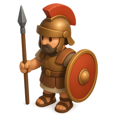 3D Icon of a Triarii Veteran with Shield and Spear