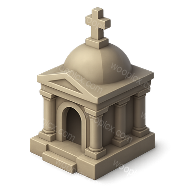 Stylized 3D Mausoleum Icon with Cross and Columns
